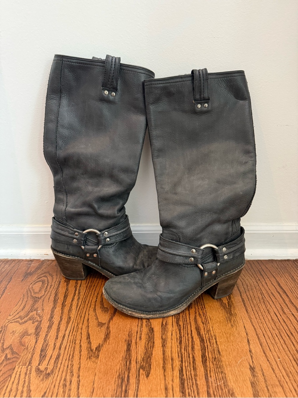 Frye Carmen Tall Riding Harness Boots Black 9 women’s leather moto - Picture 2 of 8